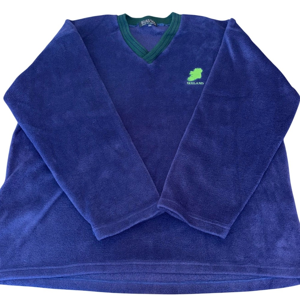 Blarney Woolen Mills | Fleece Pullover | Ireland Map‎ Logo | V Neck | Size XXL